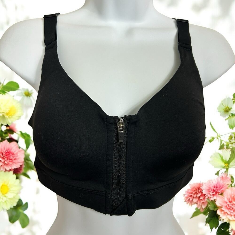 Old Navy High Support Powersoft Zip Front Sports Bra Sz 34B Black Athletic